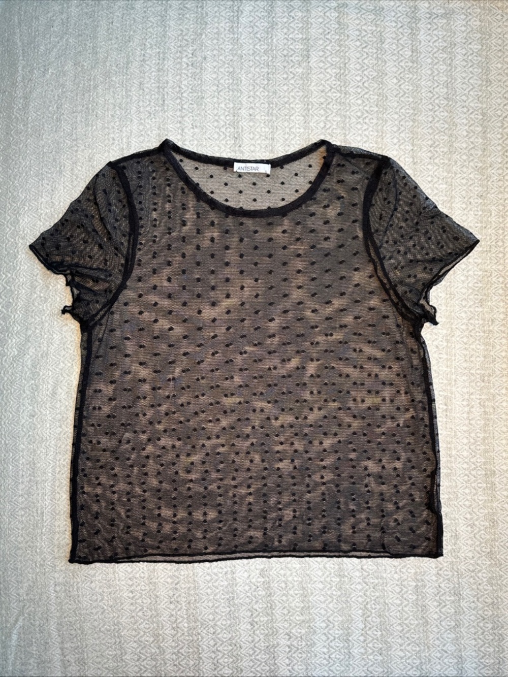 ANTISTAR Black Mesh Polka Dot T-Shirt - Small - Sheer Tee Y2K Goth Grunge Top